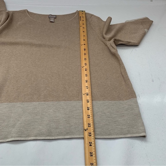 Chicos 2 Sweater Large Rib Knit  Neutral Brown 3/4 Sleeve Stretch Boxy Pull Over - Picture 9 of 10